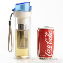 Скляна пляшка для води з подвійною кришкою
